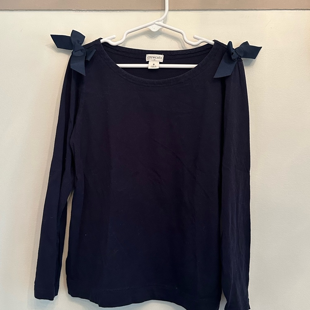 Crewcuts Navy Blue Long Sleeve shirt  with Bows on shoulders Girls Size 8